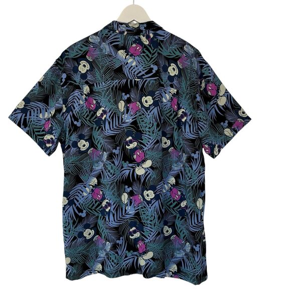 DISNEY Mickey Mouse Rayon Hawaiin Shirt Tropical Party Short Sleeve Black Large - Picture 3 of 8